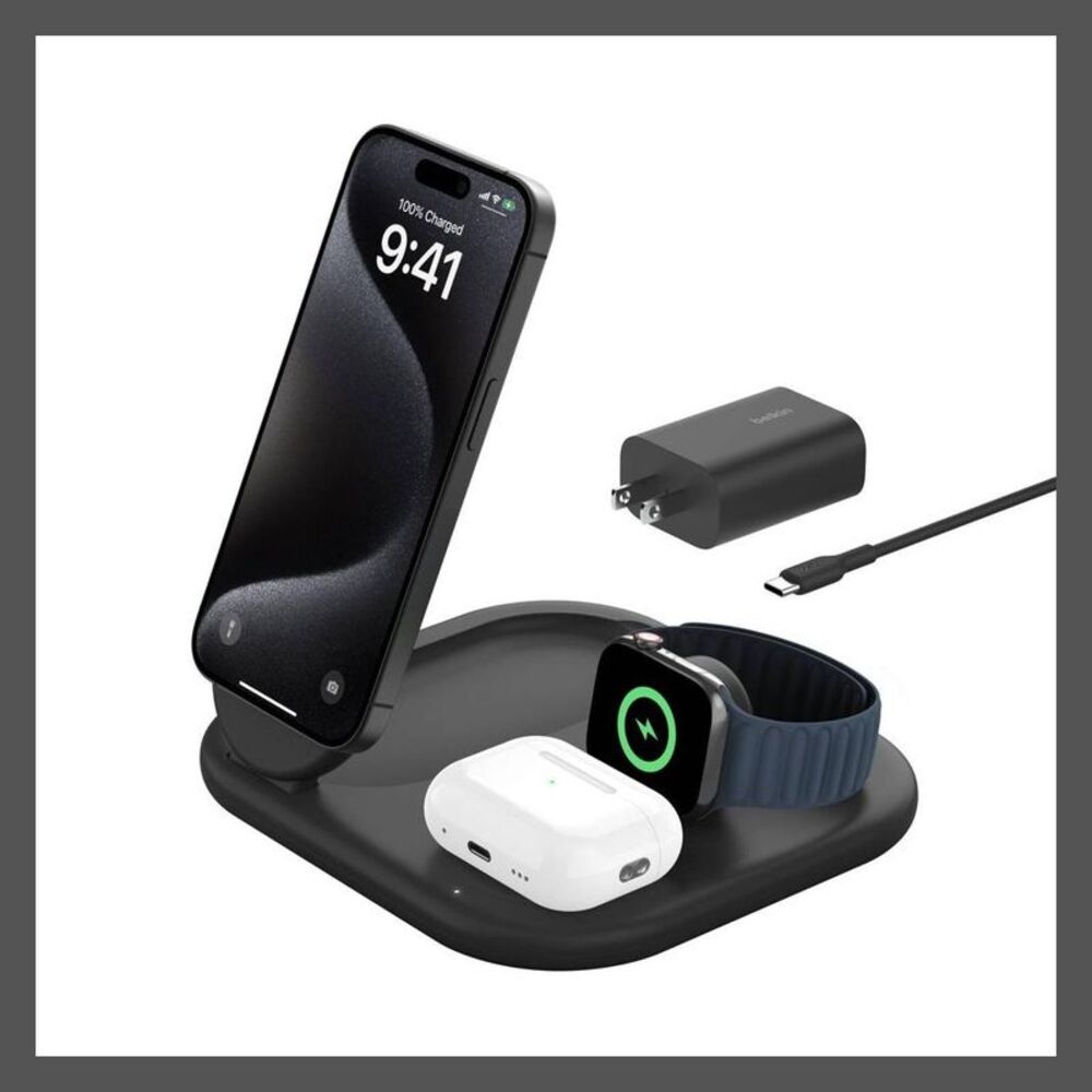 Open Box - Belkin - Qi2 15W 3-in-1 Mid Tier Wireless Stand - Bl Black - Picture 1 of 9